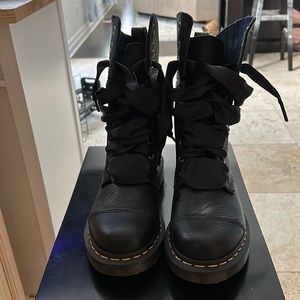 Dr. Martens black boots with silk ribbon laces